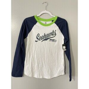 NFL Seattle Seahawks White Raglan Long Sleeve T-shirt Boys Youth Size L (14) NWT